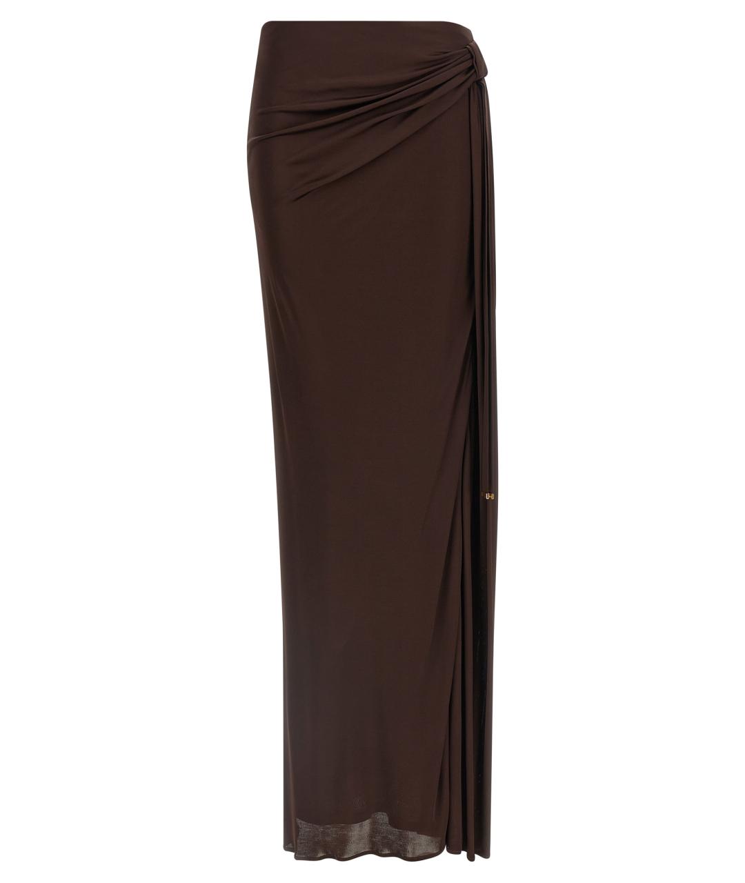 ELISABETTA FRANCHI Коричневая вискозная юбка макси, фото 1