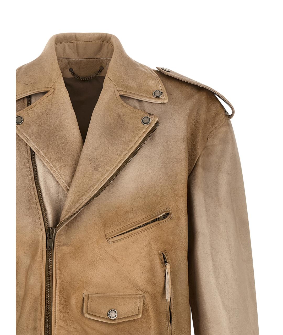 GOLDEN GOOSE DELUXE BRAND Бежевая кожаная куртка, фото 3