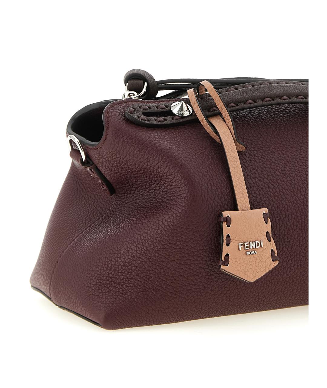 FENDI Бордовая кожаная сумка тоут, фото 3