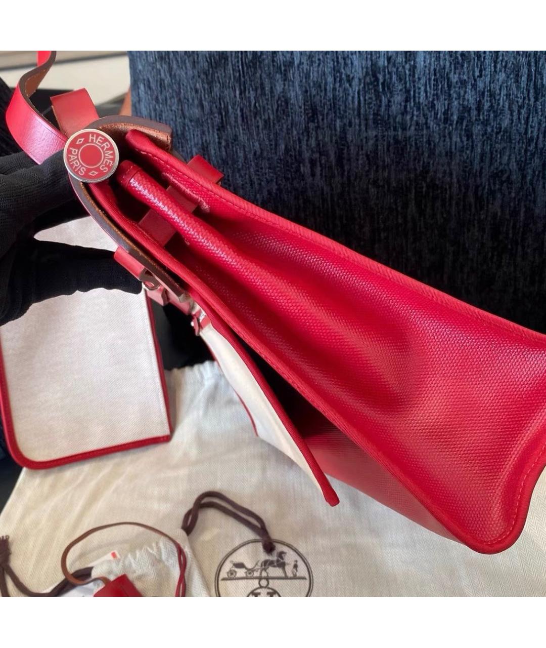 HERMES Красная тканевая сумка тоут, фото 3