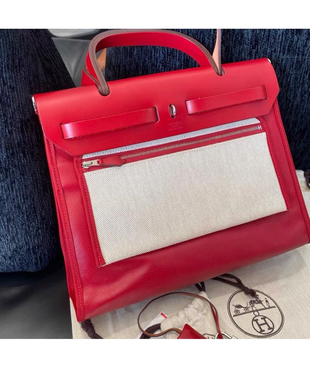 HERMES Красная тканевая сумка тоут, фото 2