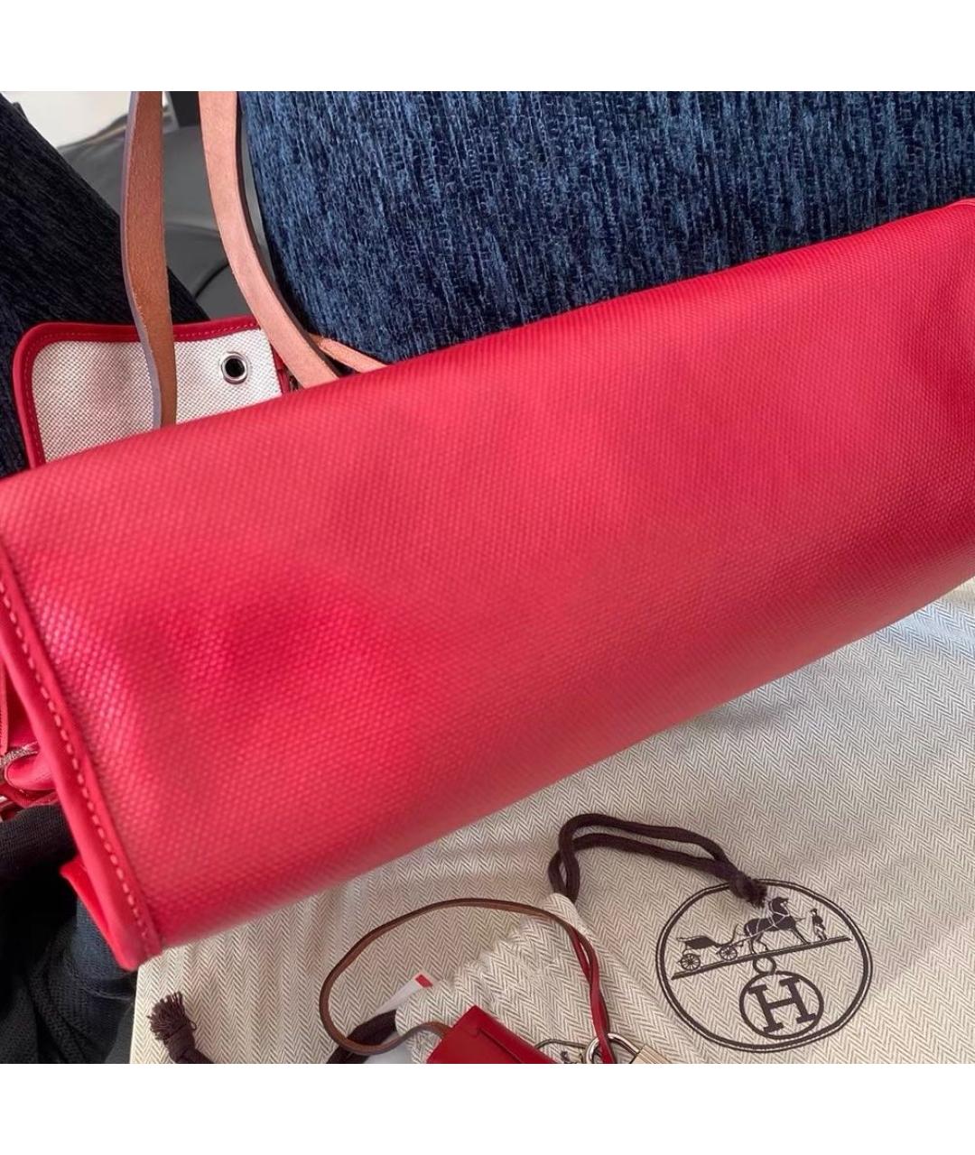 HERMES Красная тканевая сумка тоут, фото 4