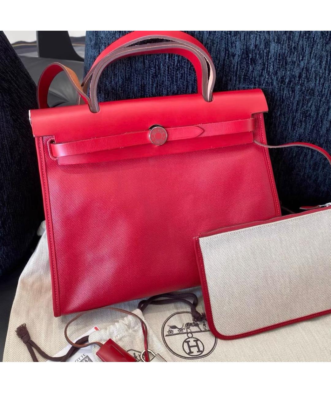 HERMES Красная тканевая сумка тоут, фото 7