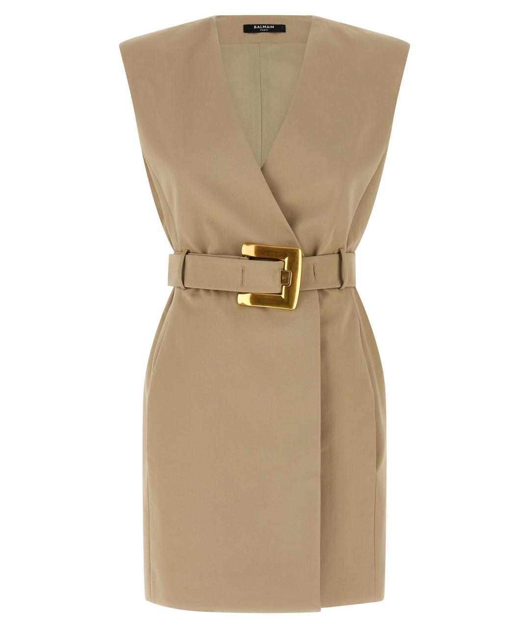 BALMAIN Бежевое хлопковое коктейльное платье, фото 1