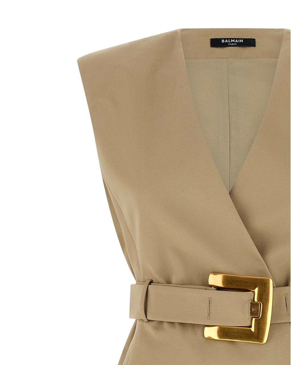 BALMAIN Бежевое хлопковое коктейльное платье, фото 3
