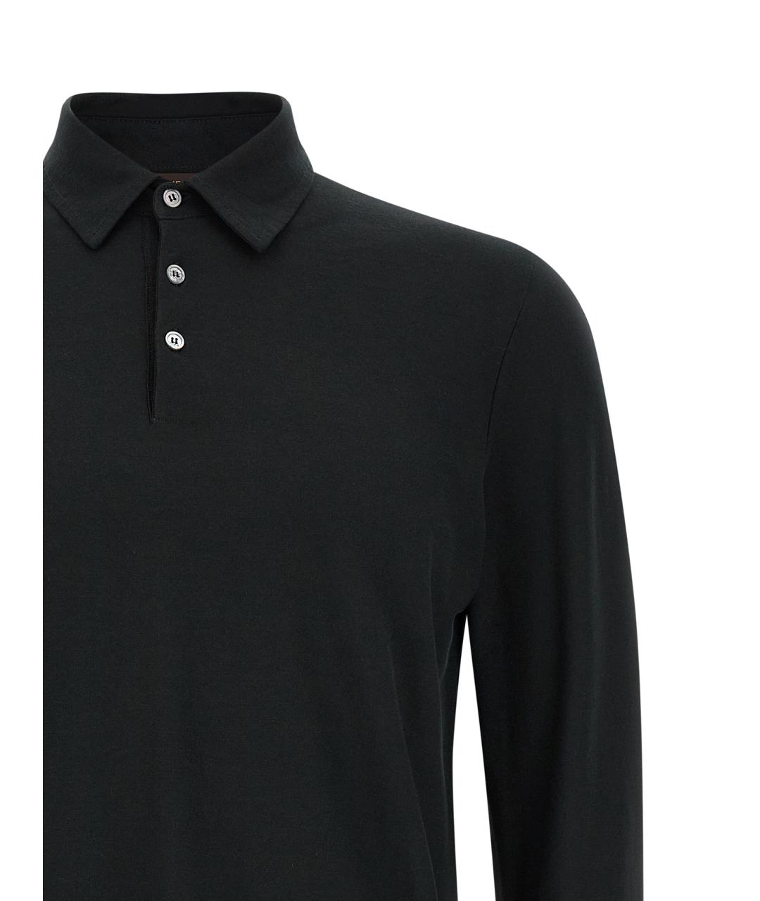 ZANONE Черное хлопковое поло с длинным рукавом, фото 3
