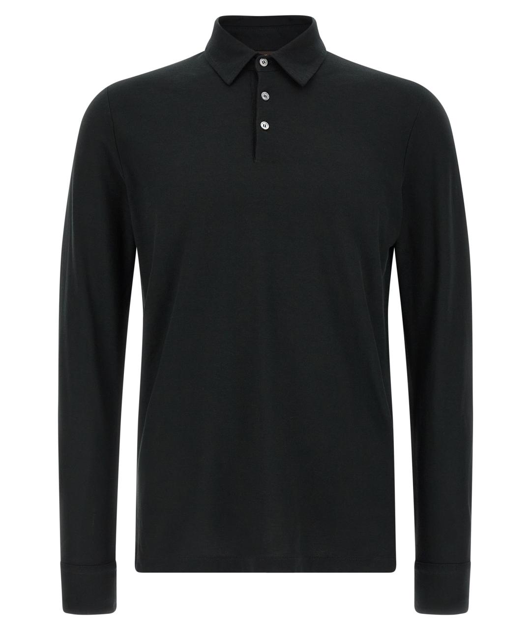 ZANONE Черное хлопковое поло с длинным рукавом, фото 1