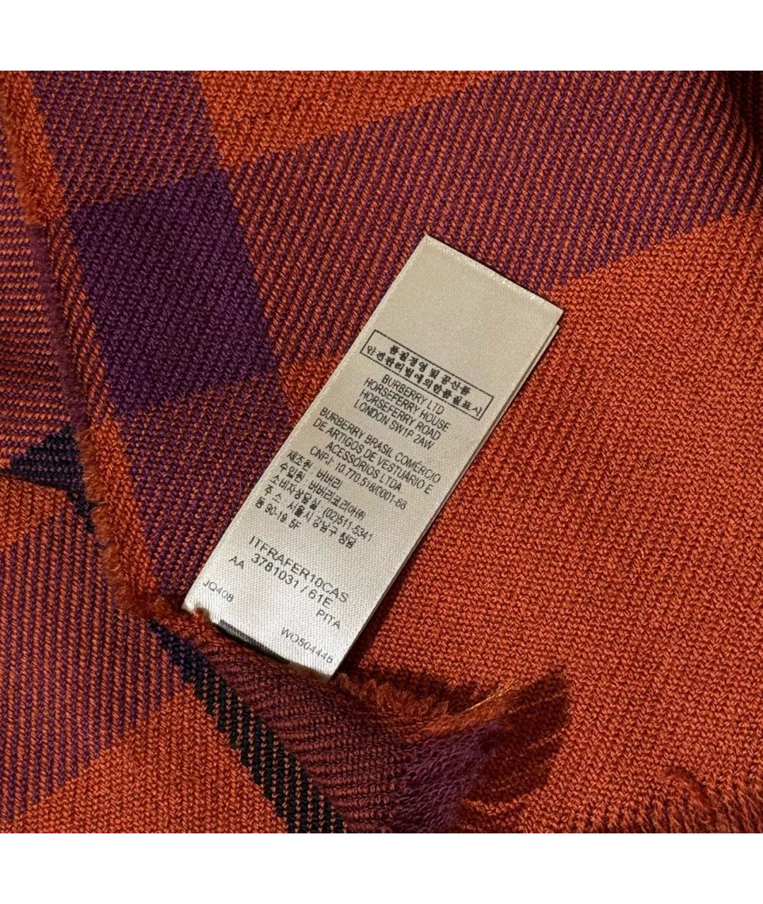 BURBERRY Красный шерстяной шарф, фото 4