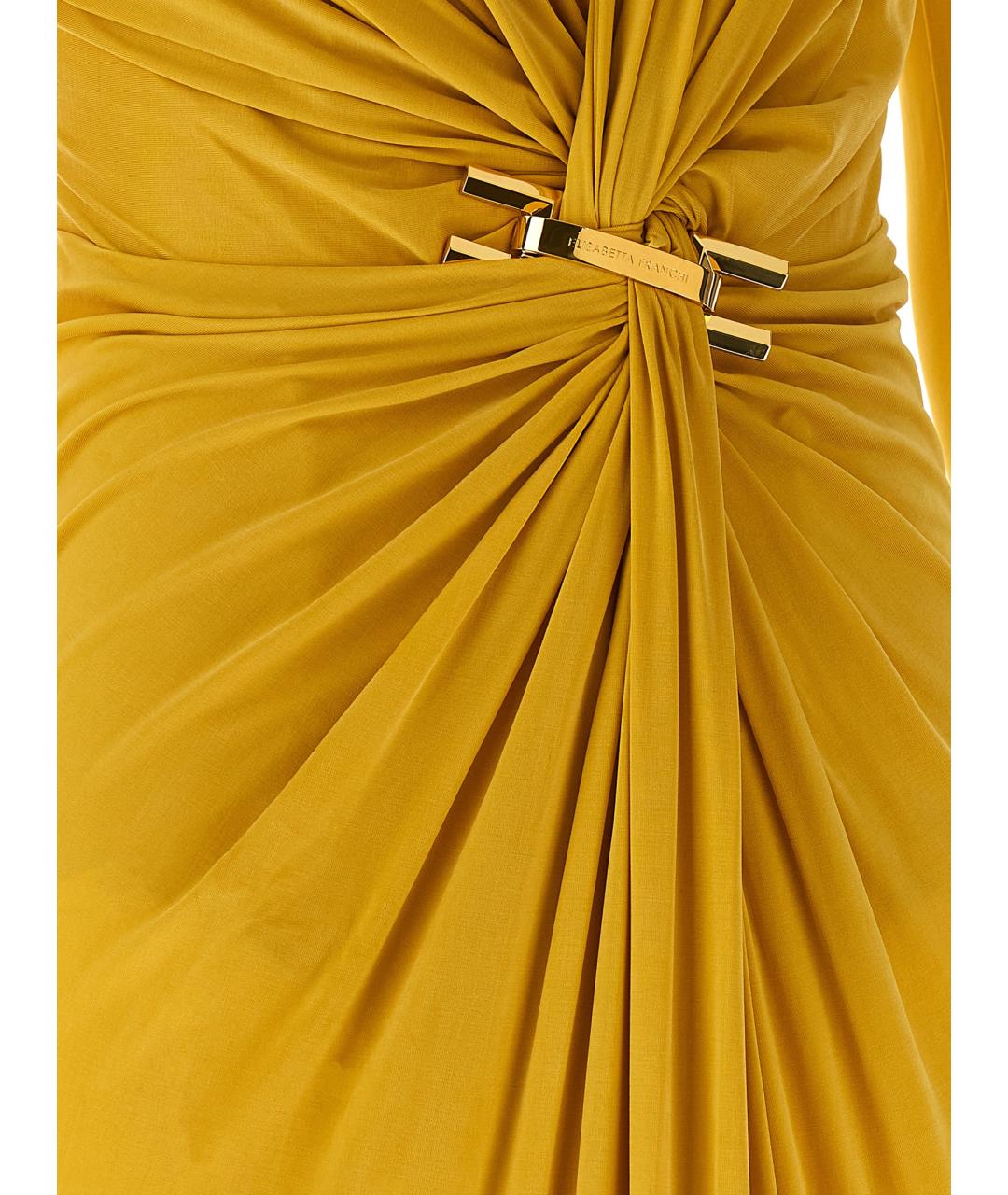 ELISABETTA FRANCHI Желтое вискозное вечернее платье, фото 4