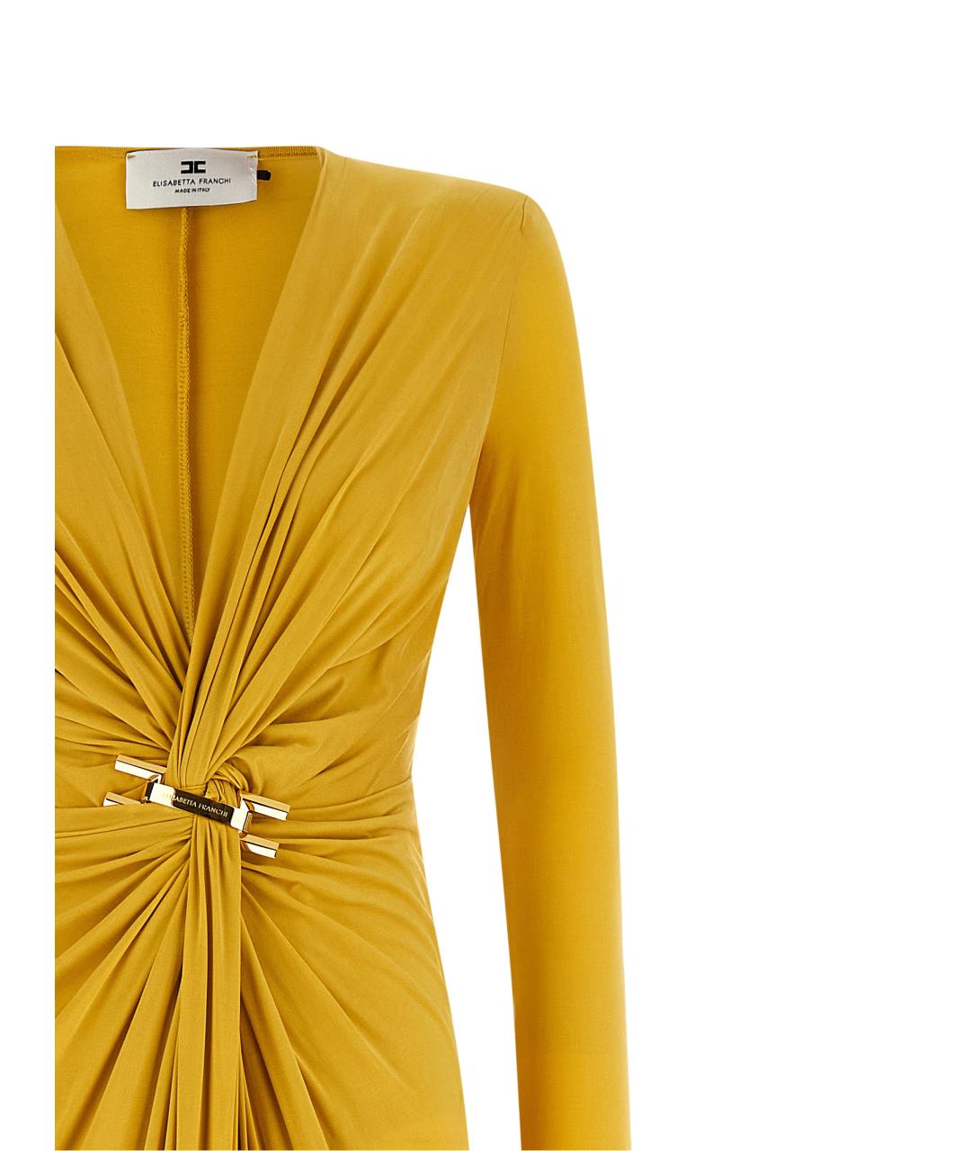 ELISABETTA FRANCHI Желтое вискозное вечернее платье, фото 3