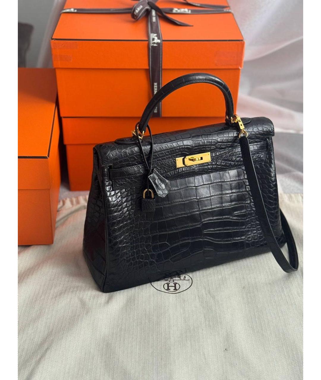 HERMES Черная кожаная сумка с короткими ручками, фото 9