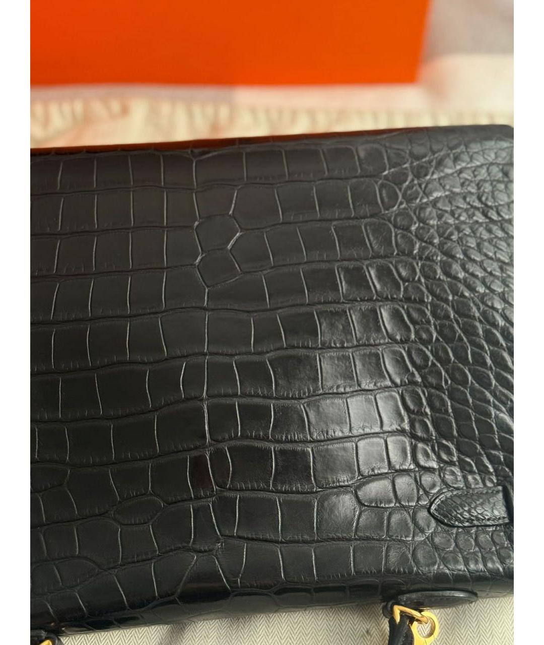 HERMES Черная кожаная сумка с короткими ручками, фото 3