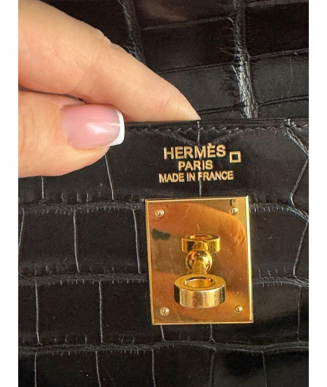 HERMES Черная кожаная сумка с короткими ручками, фото 5