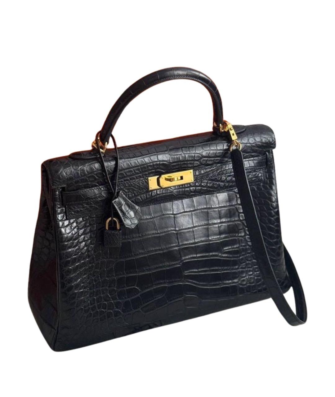 HERMES Черная кожаная сумка с короткими ручками, фото 1