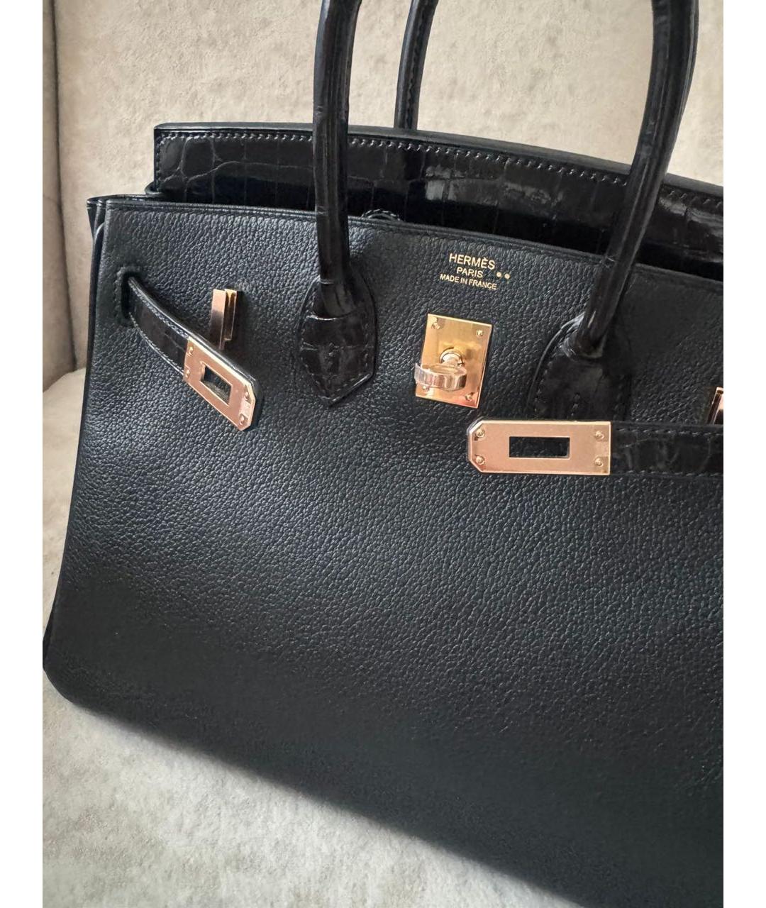 HERMES Черная кожаная сумка с короткими ручками, фото 5