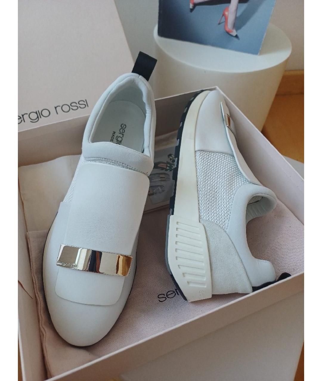 SERGIO ROSSI Белые кожаные кеды, фото 3