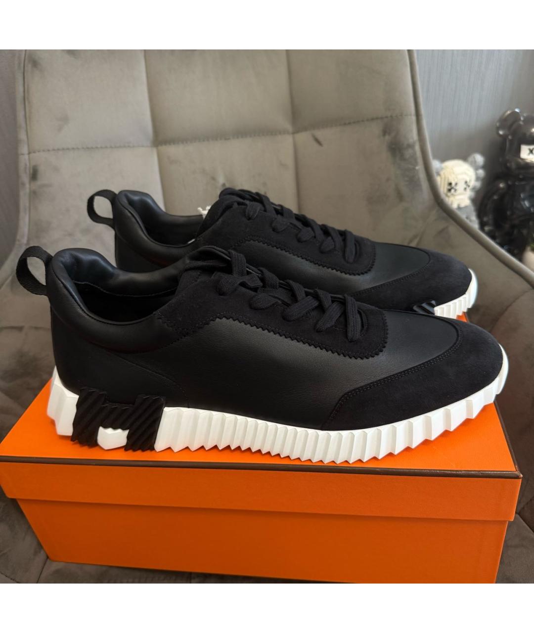 HERMES Черные кожаные низкие кроссовки / кеды, фото 3