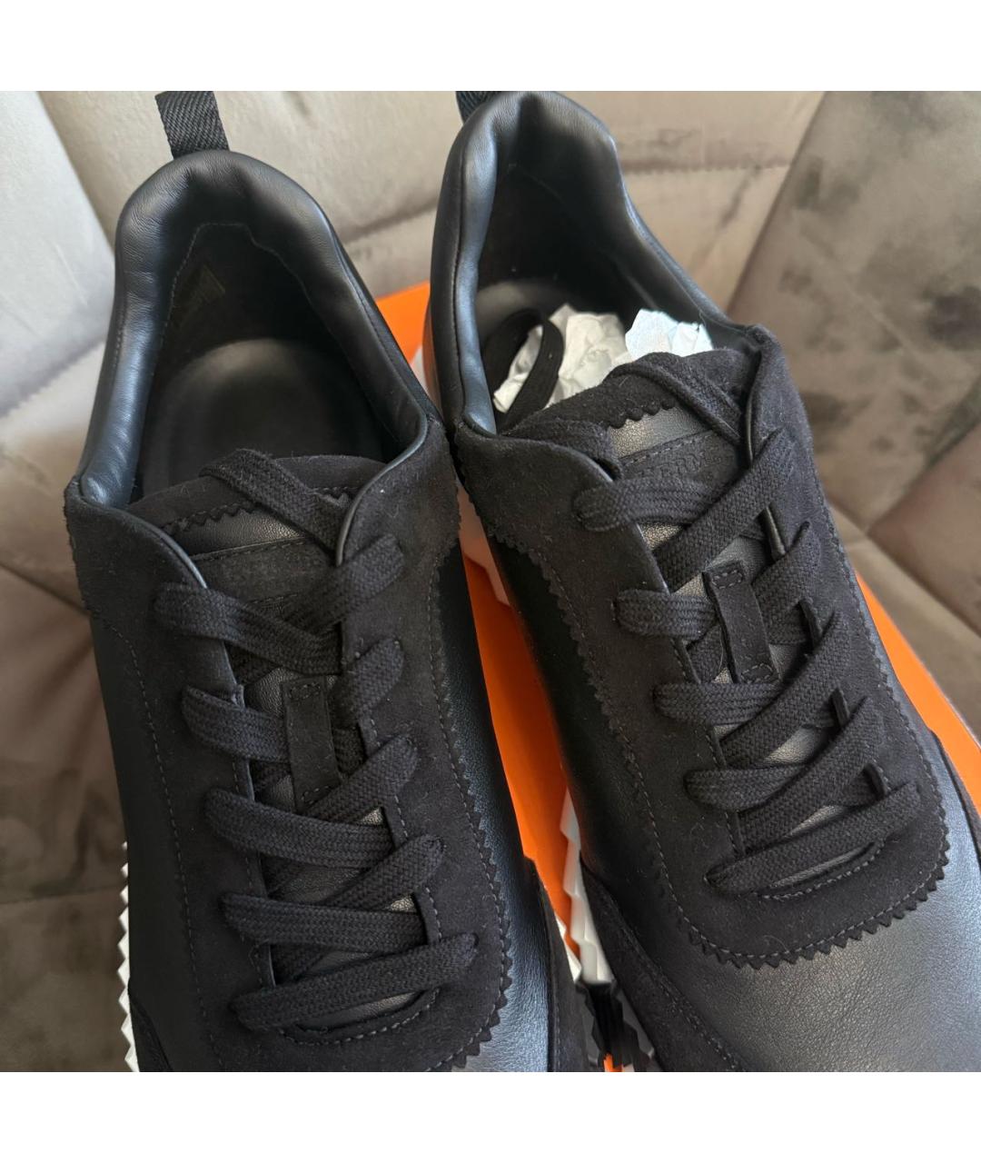 HERMES Черные кожаные низкие кроссовки / кеды, фото 8