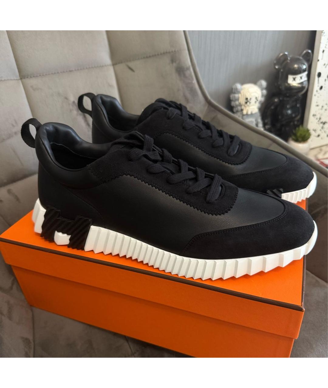 HERMES Черные кожаные низкие кроссовки / кеды, фото 2