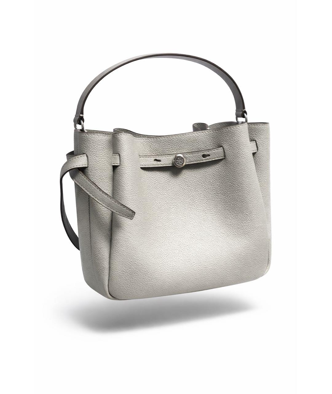 TORY BURCH Серая кожаная сумка с короткими ручками, фото 5