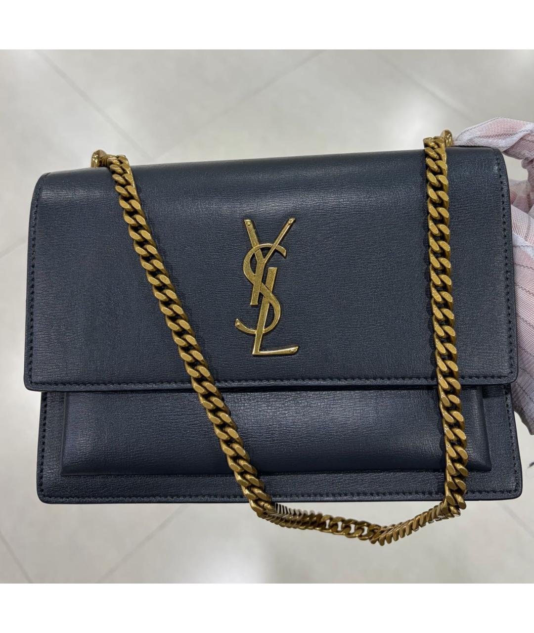 SAINT LAURENT Черная кожаная сумка через плечо, фото 2