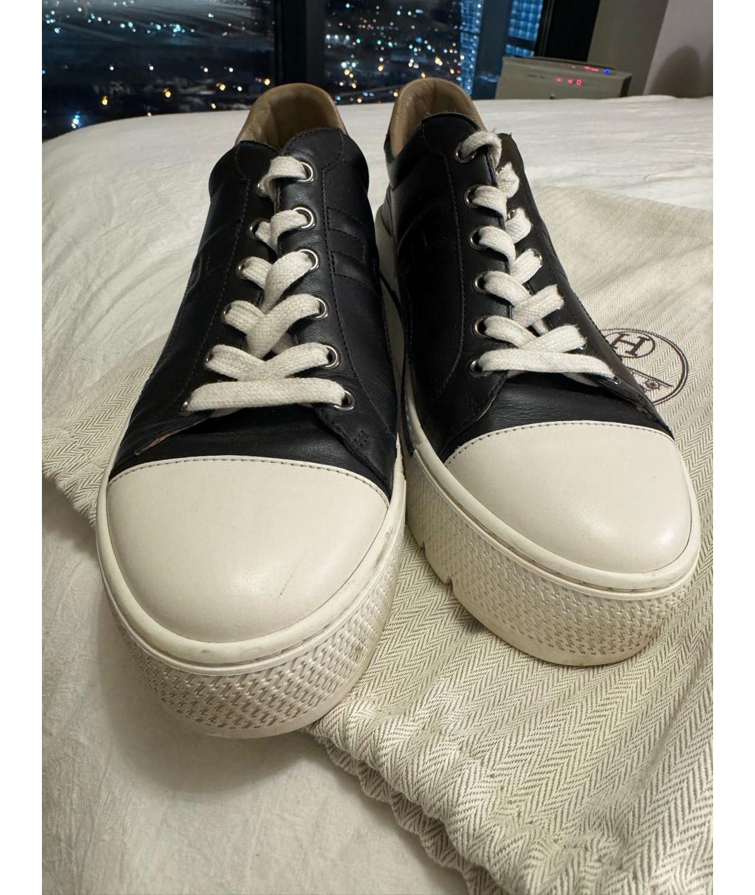 HERMES Черные кожаные кеды, фото 2