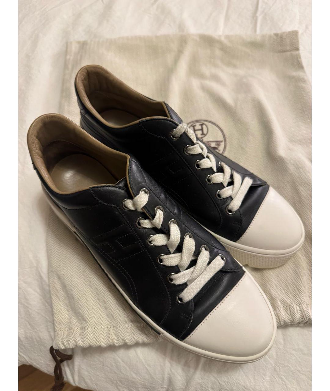 HERMES Черные кожаные кеды, фото 5