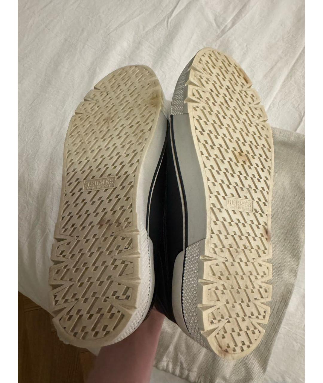 HERMES Черные кожаные кеды, фото 4