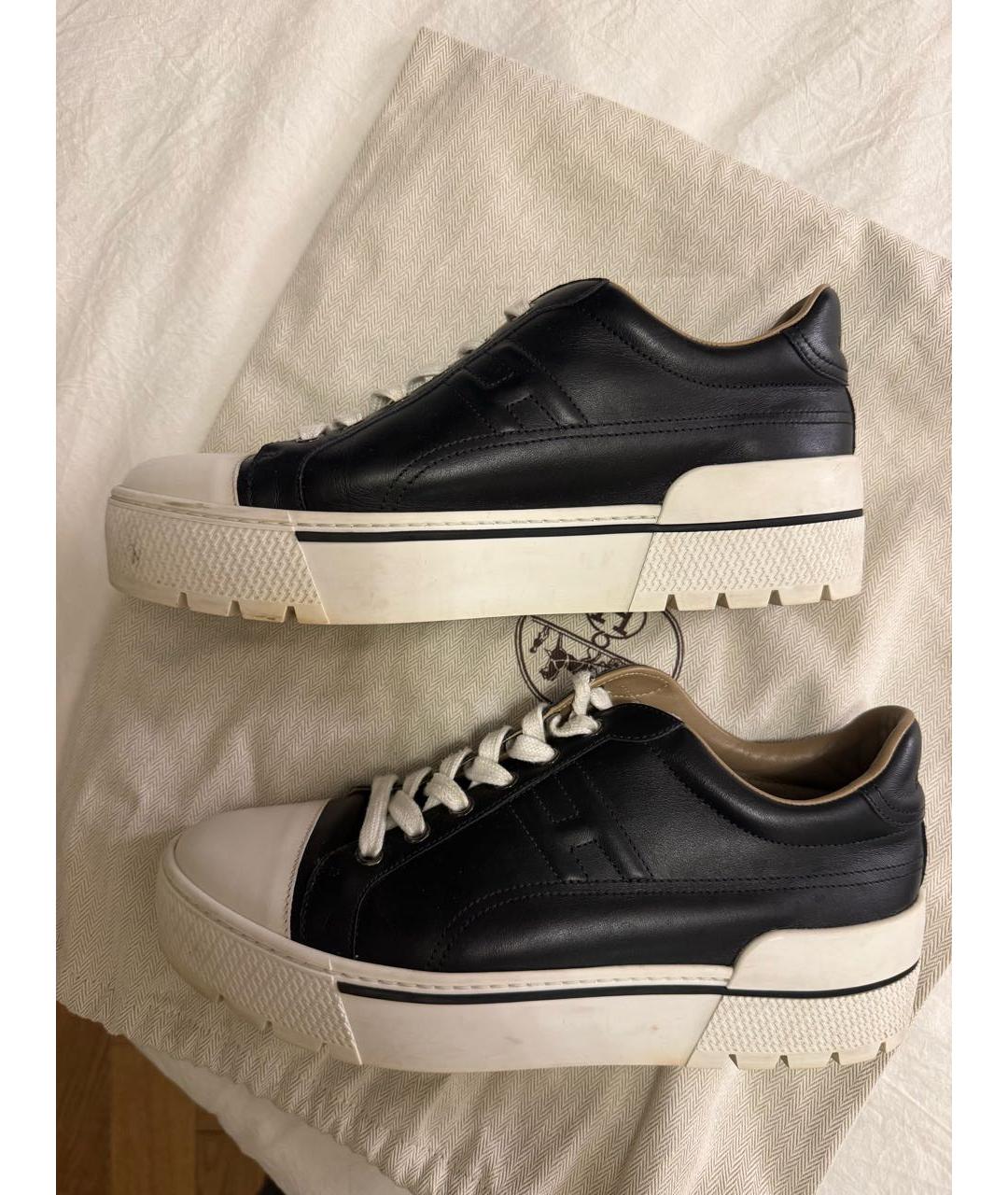 HERMES Черные кожаные кеды, фото 8