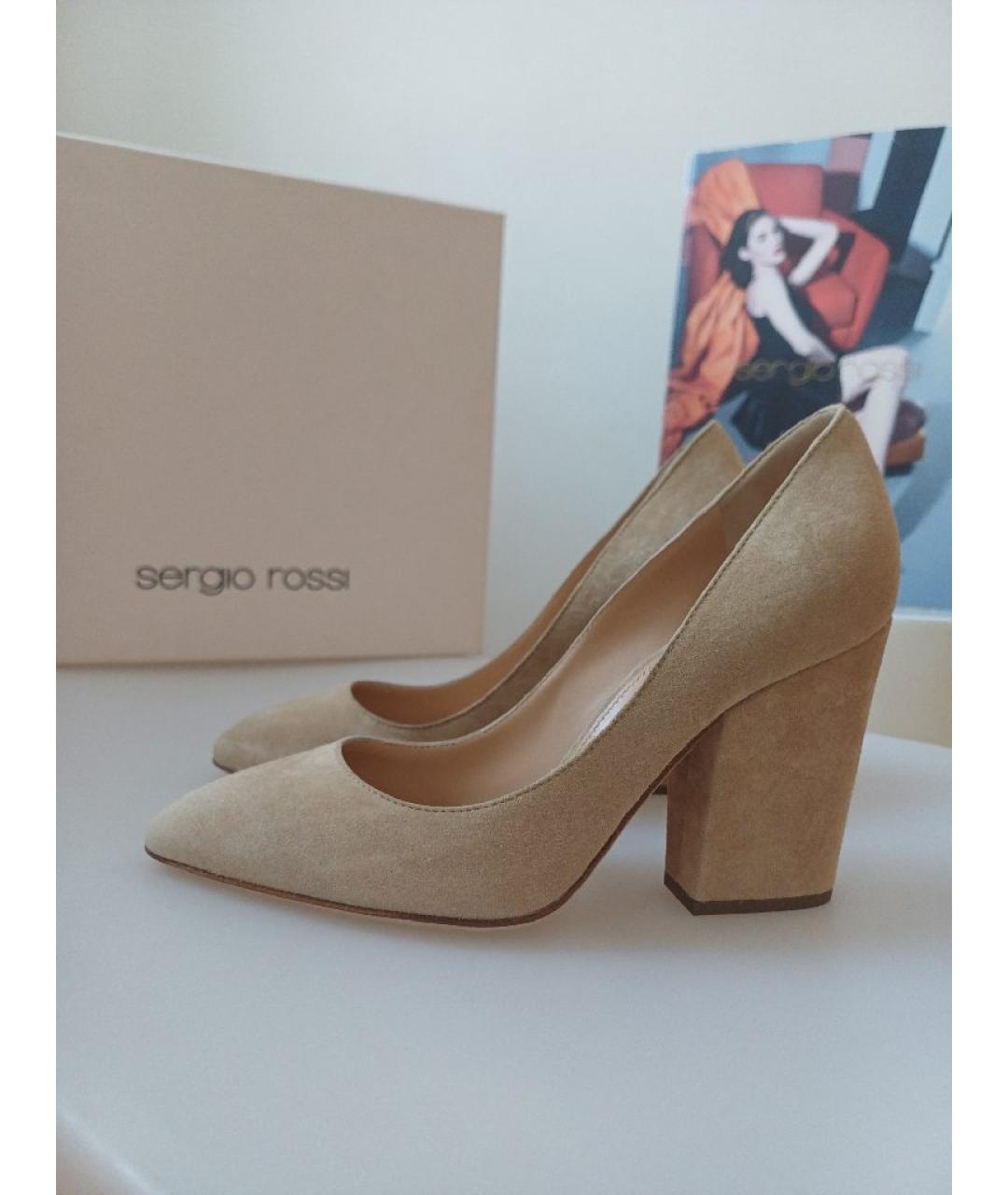 SERGIO ROSSI Бежевые замшевые туфли, фото 6