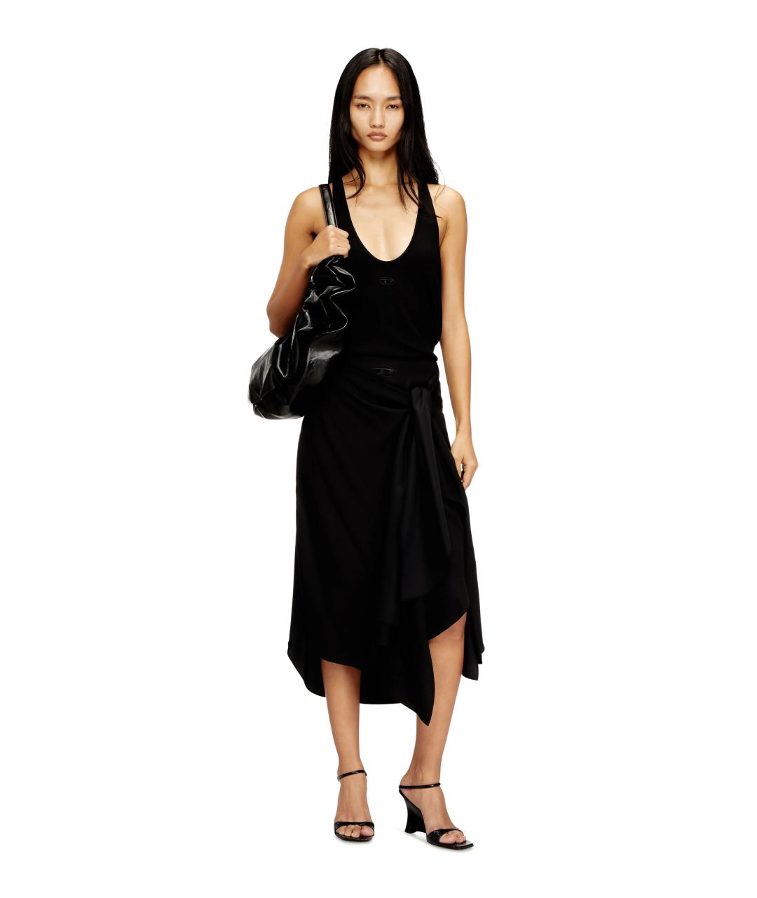 DIESEL Черная вискозная юбка миди, фото 4