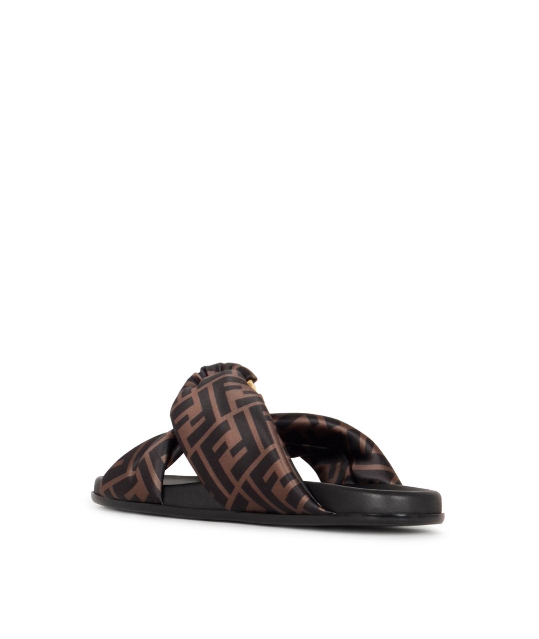 FENDI Коричневые текстильные шлепанцы, фото 3