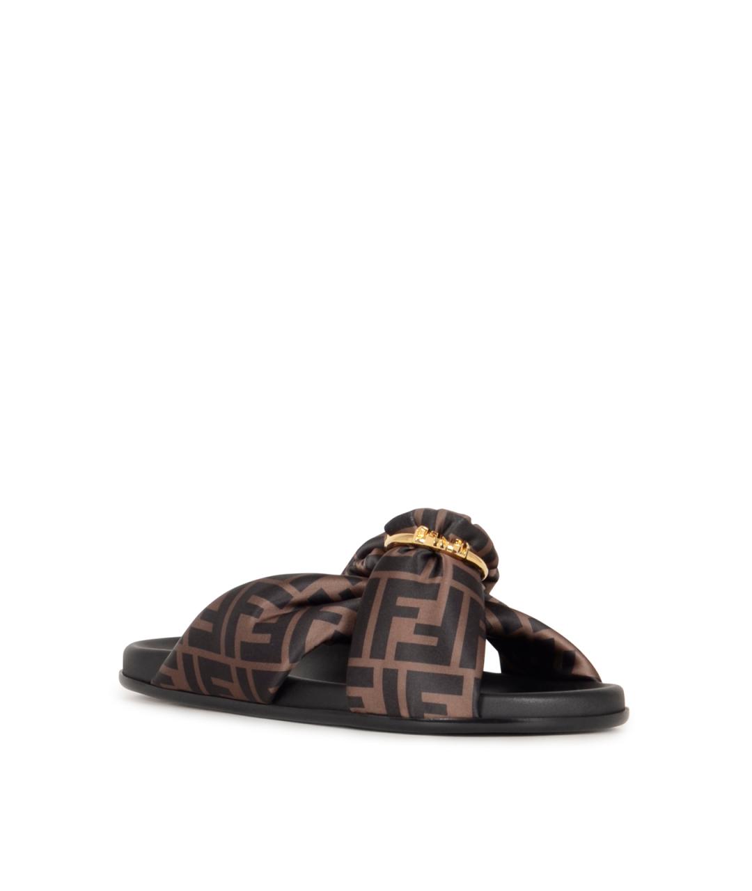 FENDI Коричневые текстильные шлепанцы, фото 2