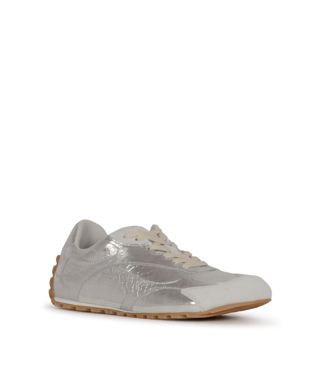 BOTTEGA VENETA Серебряные кожаные кроссовки, фото 2