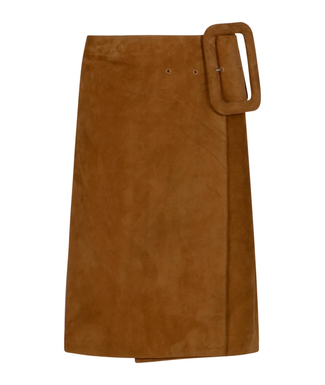 Ami Paris Коричневая замшевая юбка миди, фото 1