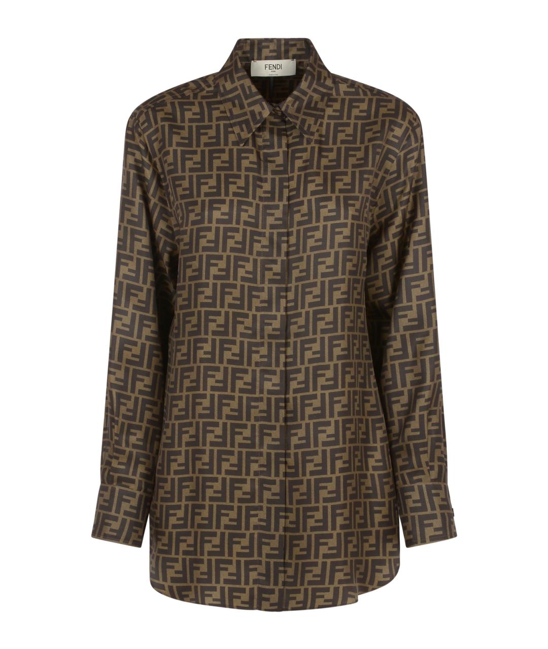FENDI Коричневая шелковая рубашка, фото 1
