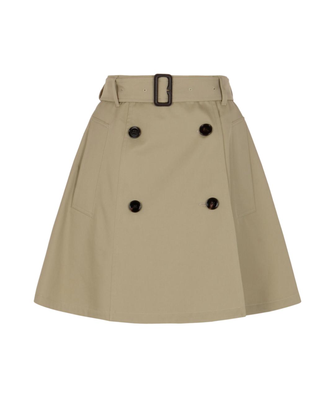 BURBERRY Бежевая хлопковая юбка мини, фото 1
