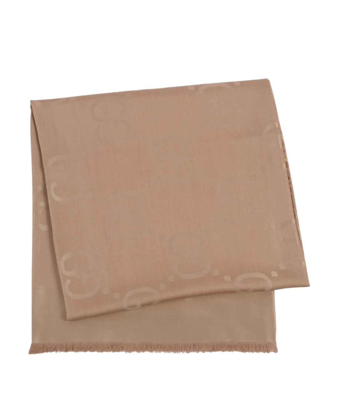 GUCCI Коричневый шерстяной шарф, фото 1