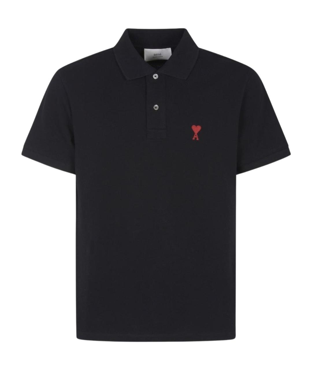Ami Paris Черное хлопковое поло с коротким рукавом, фото 1