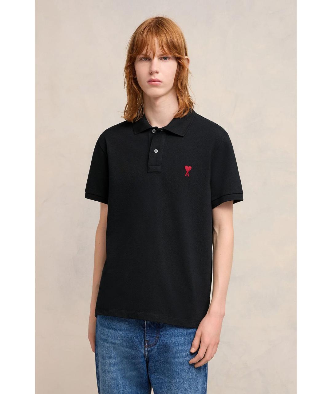 Ami Paris Черное хлопковое поло с коротким рукавом, фото 4