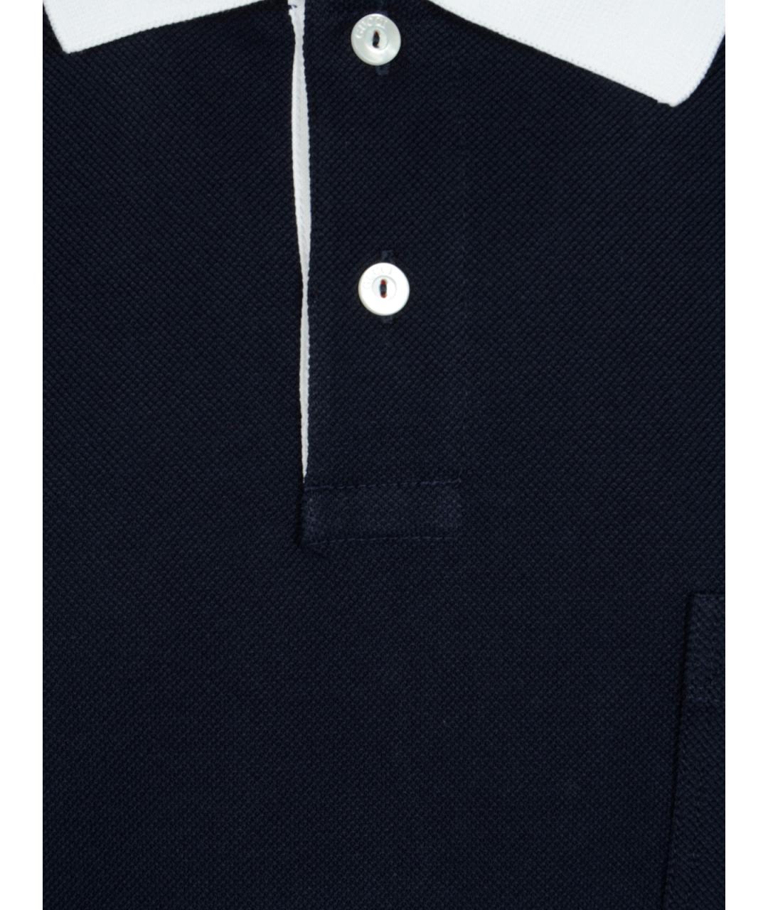 GUCCI Темно-синее хлопковое поло с коротким рукавом, фото 3