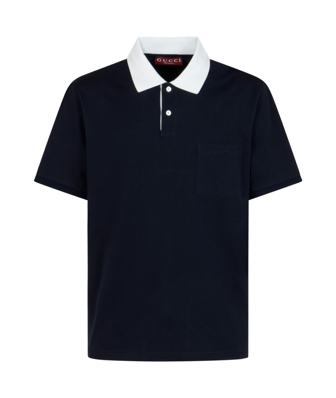 GUCCI Темно-синее хлопковое поло с коротким рукавом, фото 1