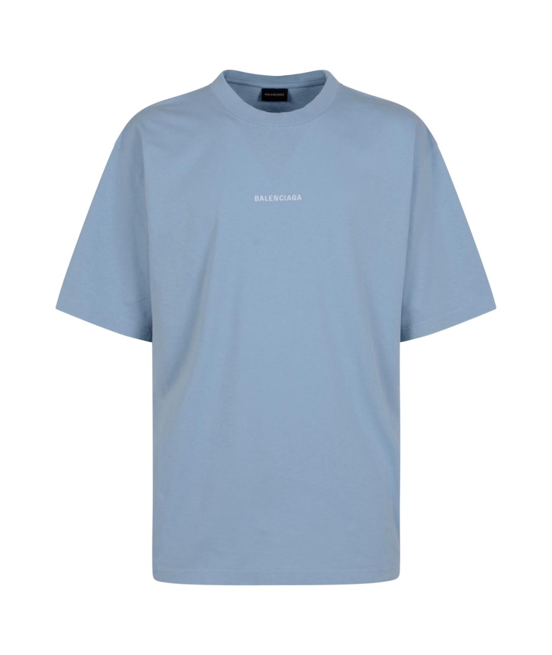BALENCIAGA Голубая хлопковая футболка, фото 1
