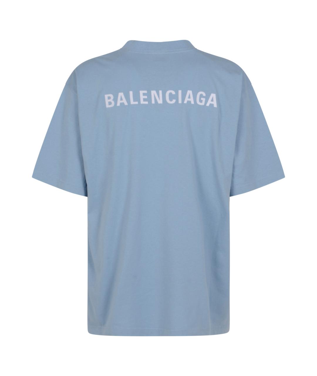BALENCIAGA Голубая хлопковая футболка, фото 2