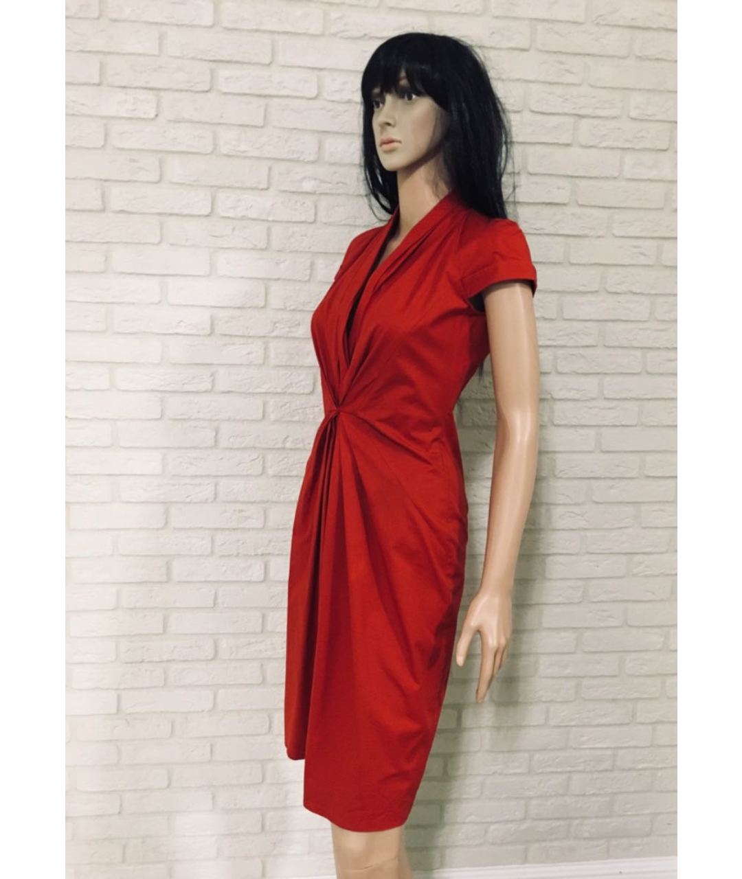 HUGO BOSS Красное хлопко-эластановое повседневное платье, фото 5