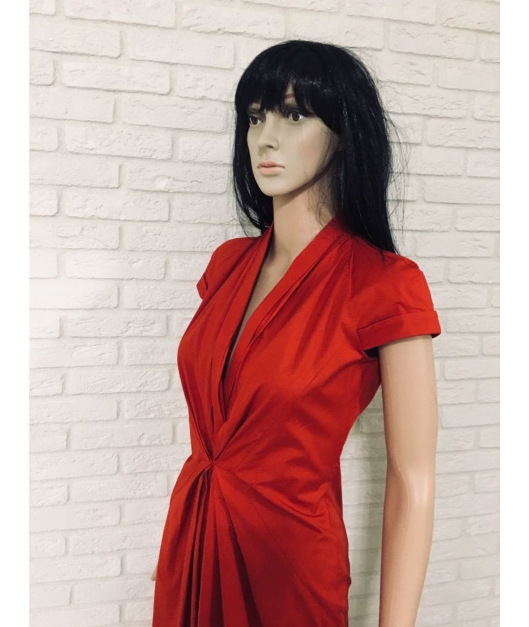 HUGO BOSS Красное хлопко-эластановое повседневное платье, фото 3