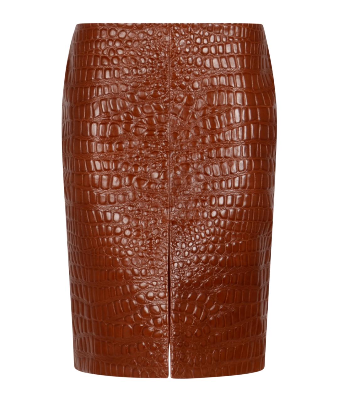 SAINT LAURENT Коричневая кожаная юбка миди, фото 1