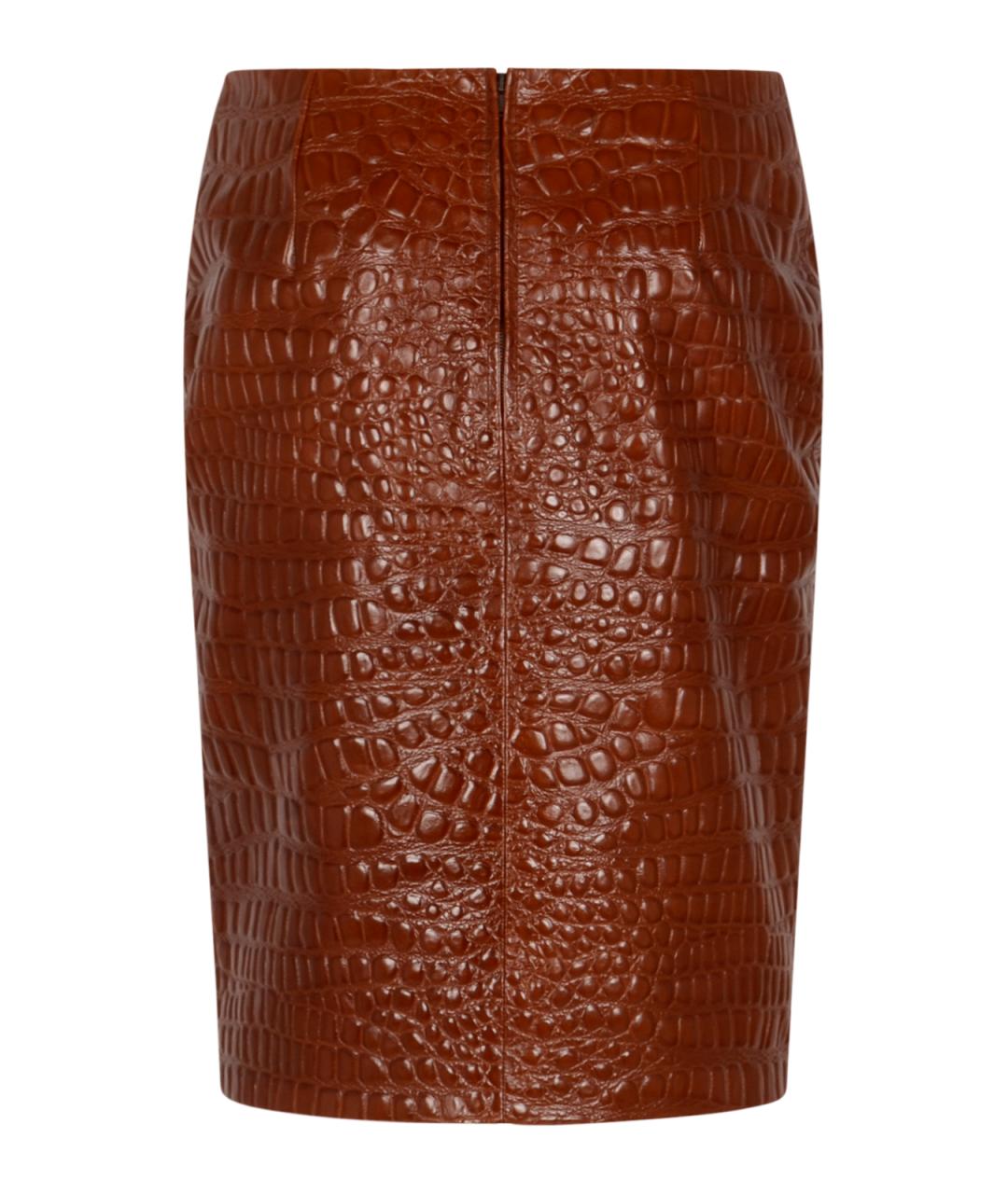 SAINT LAURENT Коричневая кожаная юбка миди, фото 2