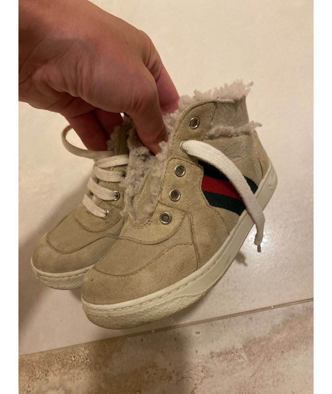 GUCCI Бежевые замшевые кеды, фото 4