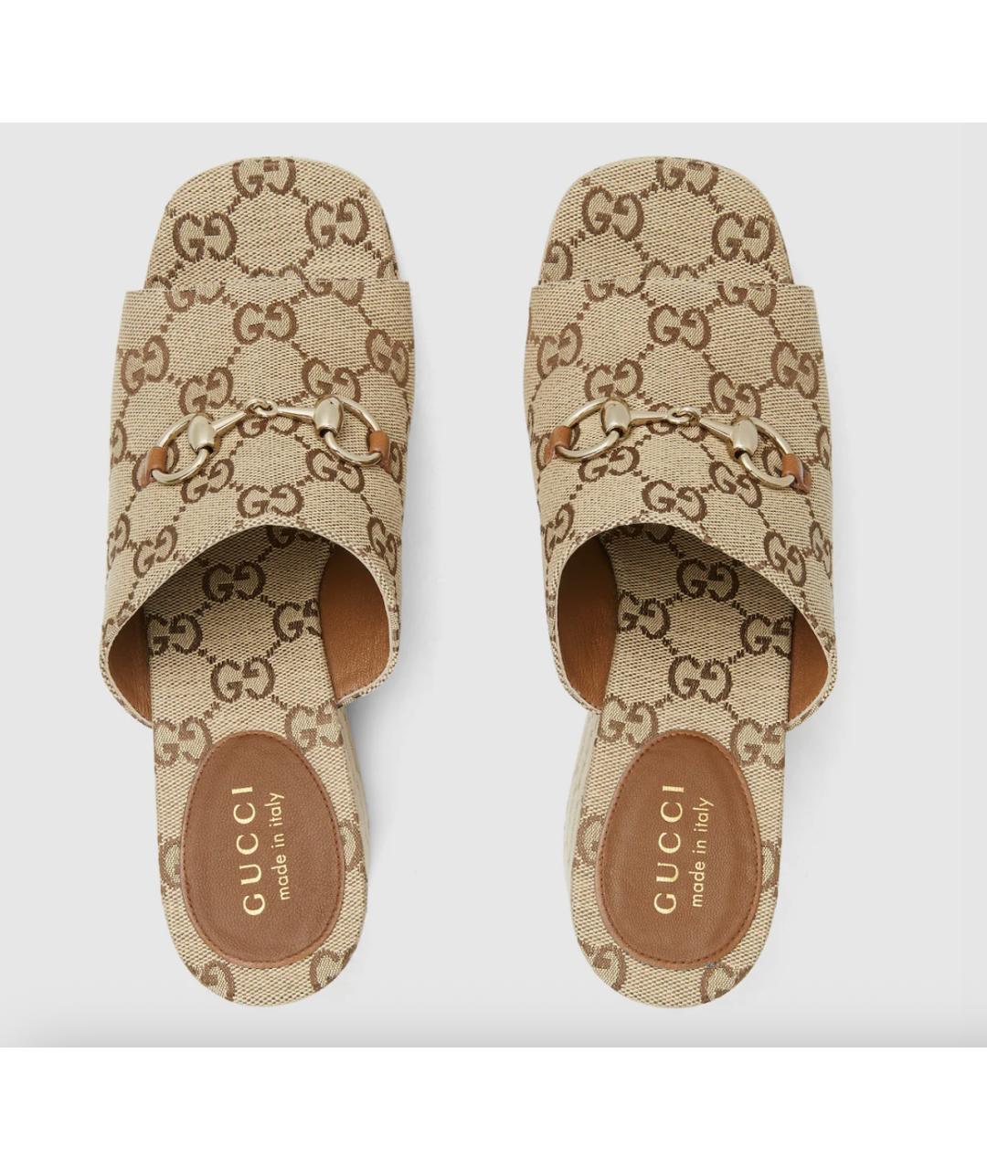 GUCCI Бежевые текстильные мюли, фото 5